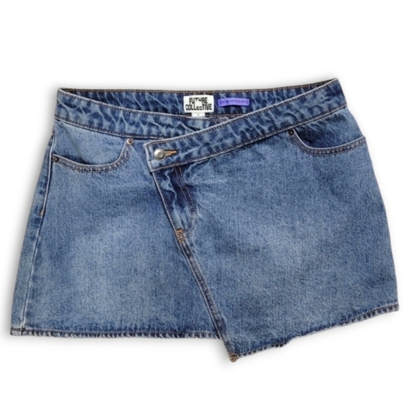 Future Collective NWTs Asymmetrical Mini Denim Skirt - Picture 2 of 5
